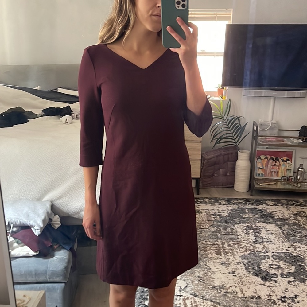 MM LaFleur Maroon Dress 3/4 sleeve
